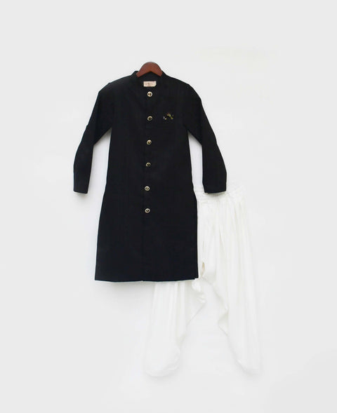 Pre-Order: Black Silk Ajkan with Off White Salwar