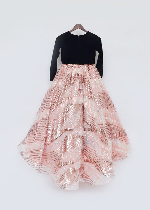 Pre-Order: Black Velvet Top with Sequins Embroidery Lehenga