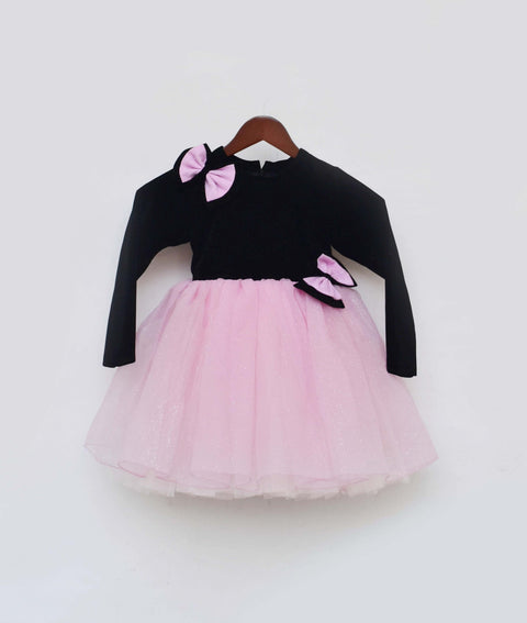 Pre-Order: Black Velvet and Pink Glitter Organza Frock