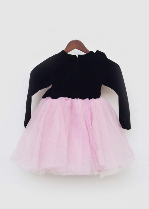 Pre-Order: Black Velvet and Pink Glitter Organza Frock