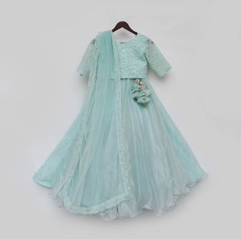 Pre-Order: Blue Embroidery Choli and Organza Lehenga dupatta