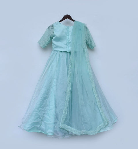 Pre-Order: Blue Embroidery Choli and Organza Lehenga dupatta