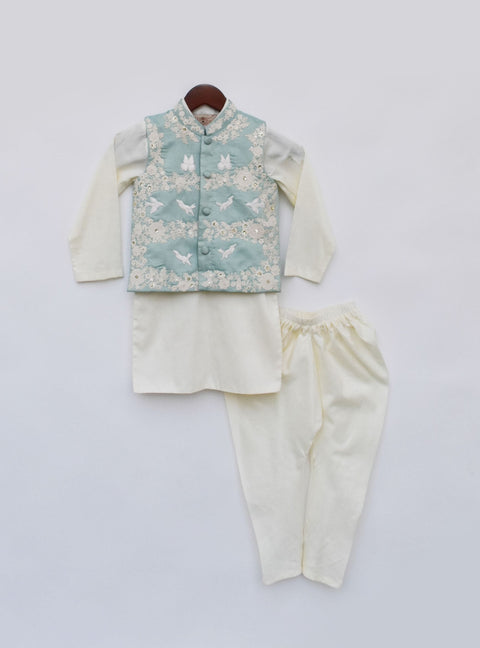 Pre Order: Blue Embroidery Jacket with Kurta and Chudidar