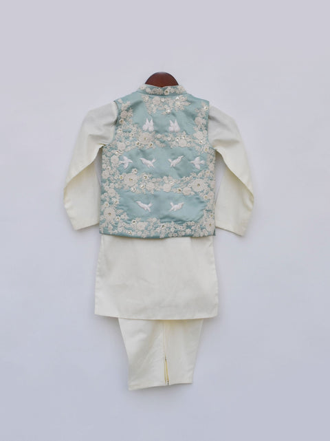 Pre Order: Blue Embroidery Jacket with Kurta and Chudidar