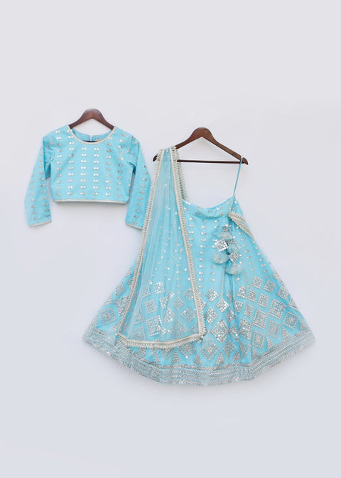 Pre-Order:  Blue Embroidery Lehenga Choli Set