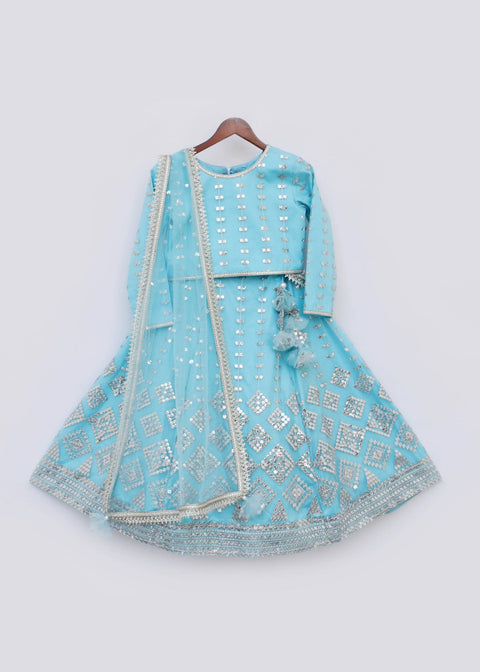 Pre-Order:  Blue Embroidery Lehenga Choli Set