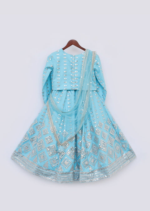 Pre-Order:  Blue Embroidery Lehenga Choli Set