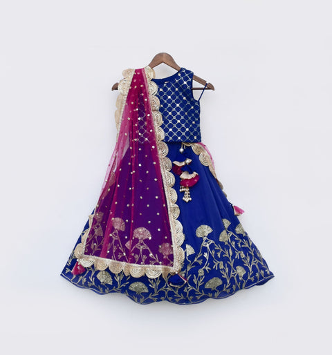 Pre Order:  Blue Embroidery Lehenga Choli and Dupatta