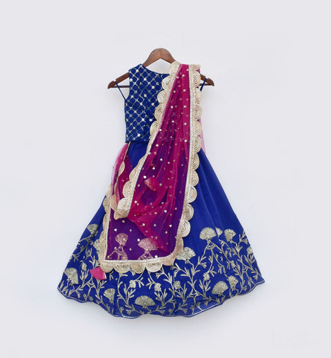 Pre Order:  Blue Embroidery Lehenga Choli and Dupatta