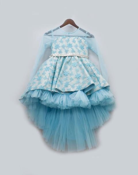 Pre-Order: Blue Flowers Embroidery High Low Dress