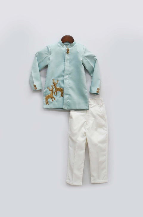 Pre-Order: Blue Silk Band Gala with Off White Pant