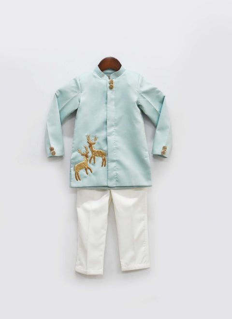 Pre-Order: Blue Silk Band Gala with Off White Pant