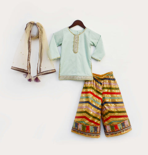 Pre-Order: Blue Silk Kurti with Embroidery Sharara and Dupatta