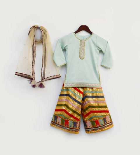 Pre-Order: Blue Silk Kurti with Embroidery Sharara and Dupatta