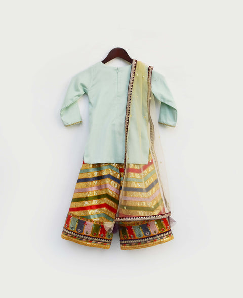 Pre-Order: Blue Silk Kurti with Embroidery Sharara and Dupatta