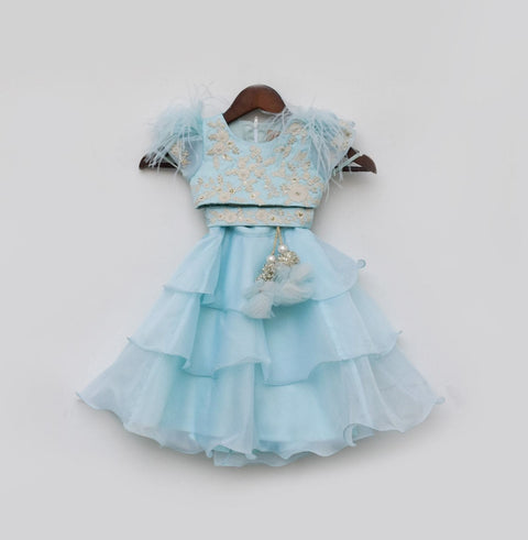 Pre-Order: Blue Thread Embroidery Choli and Blue Organza Lehenga Dupatta