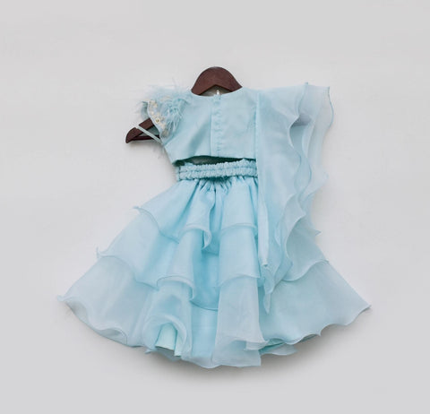 Pre-Order: Blue Thread Embroidery Choli and Blue Organza Lehenga Dupatta