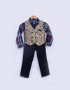 Pre-Order: Brocade Waist Coat with Blue Check Shirt and Black Pant