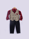 Pre-Order: Brocade Waist Coat with Red Check Shirt and Black Pant