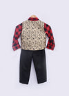 Pre-Order: Brocade Waist Coat with Red Check Shirt and Black Pant