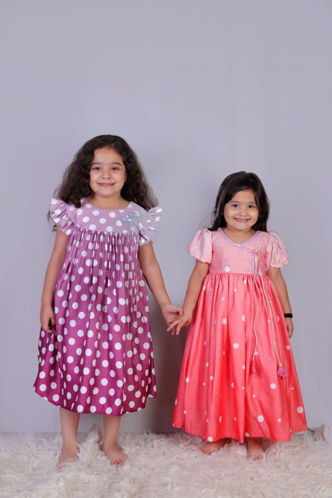 Pre-Order: Peach Polka Angarkha with hand embroidery