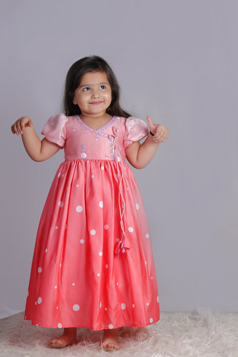 Pre-Order: Peach Polka Angarkha with hand embroidery