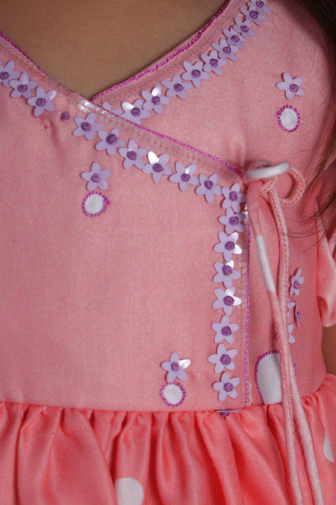 Pre-Order: Peach Polka Angarkha with hand embroidery