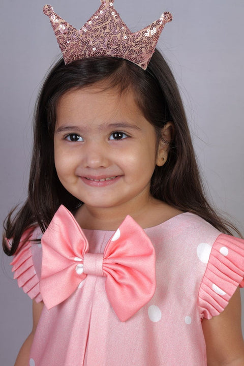 Pre-Order: Peach polka Bow kurta with pants.