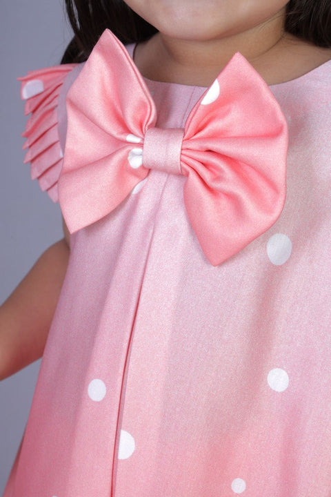 Pre-Order: Peach polka Bow kurta with pants.