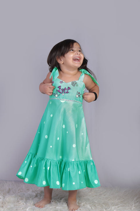 Pre-Order: Sea Green Tie Up Dress with embroidery