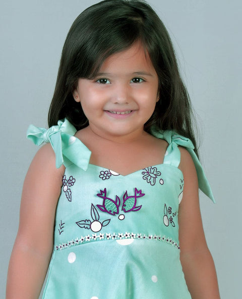 Pre-Order: Sea Green Tie Up Dress with embroidery