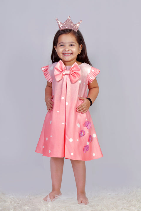 Pre-Order: Peach Polka Bow Dress