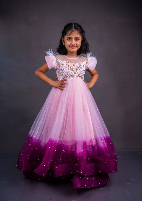 Pre-Order: Pink/Purple Shaded Gown with Pearl all over
