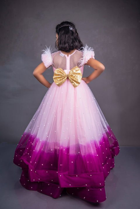 Pre-Order: Pink/Purple Shaded Gown with Pearl all over