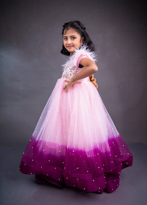 Pre-Order: Pink/Purple Shaded Gown with Pearl all over