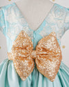 Pre-Order: Blue Flower Dress with Golden Bow