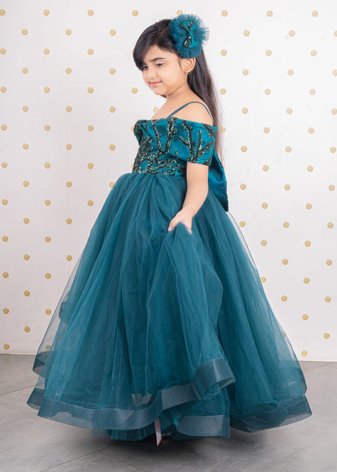 Pre-Order: Turquoise Off-Shoulder Gown