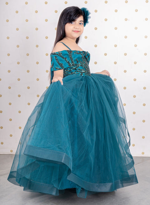 Pre-Order: Turquoise Off-Shoulder Gown