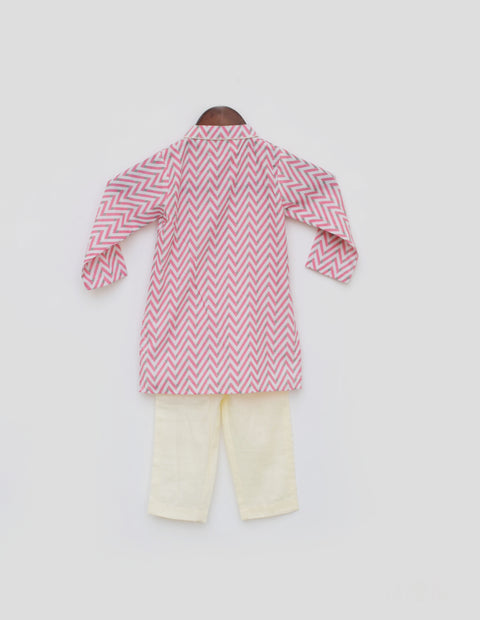 Pre Order: Pink Zig Zag Kurta and Off White Pant