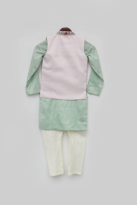 Pre Order: Pink Embroidery Jacket and Silk Kurta Chudidar