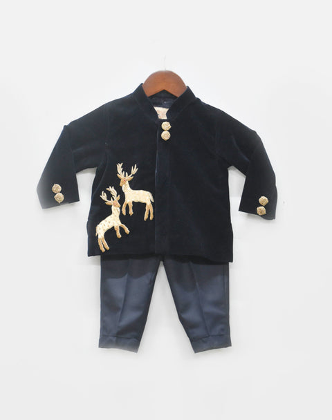 Pre-Order: Dark Blue Velvet Bandgala with Blue Pant