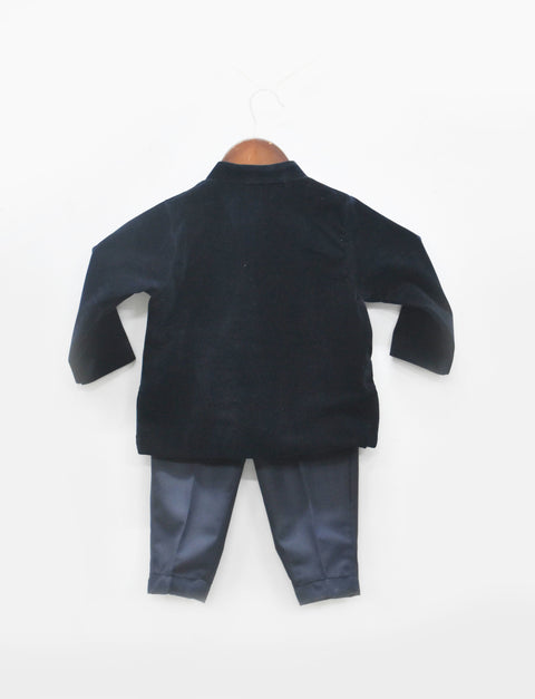 Pre-Order: Dark Blue Velvet Bandgala with Blue Pant