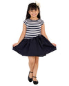 Dress with Stripe Jersey Top part and Crepe Skirt Part with Lining