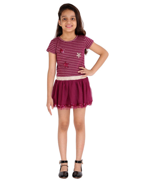 Striped Lurex Top Part with Tulle Skirt