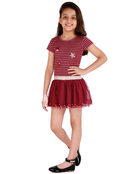 Striped Lurex Top Part with Tulle Skirt