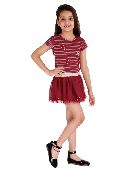 Striped Lurex Top Part with Tulle Skirt