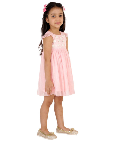 Tulle Double Layered Dress with Flower Highlighting