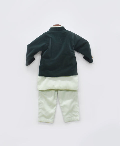 Pre-Order: Emerald Green Velvet Jacket with Pista Green Kurta Pant
