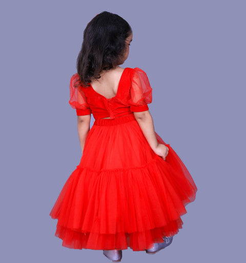 Pre-Order: Red Velvet Stylish Top And Frill Net Lehenga