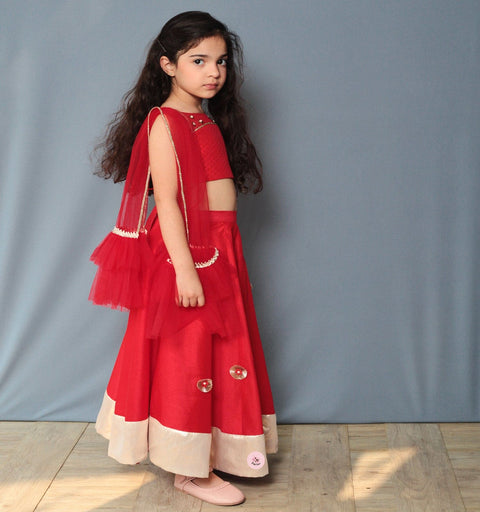 Pre-Order: Red Stylish Top with Lehenga and Dupatta